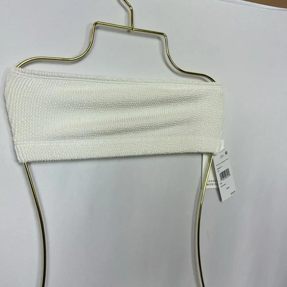 Good American Womens Crinkle Basic‎ Bandeau Bikini Top Ivory Size XS New